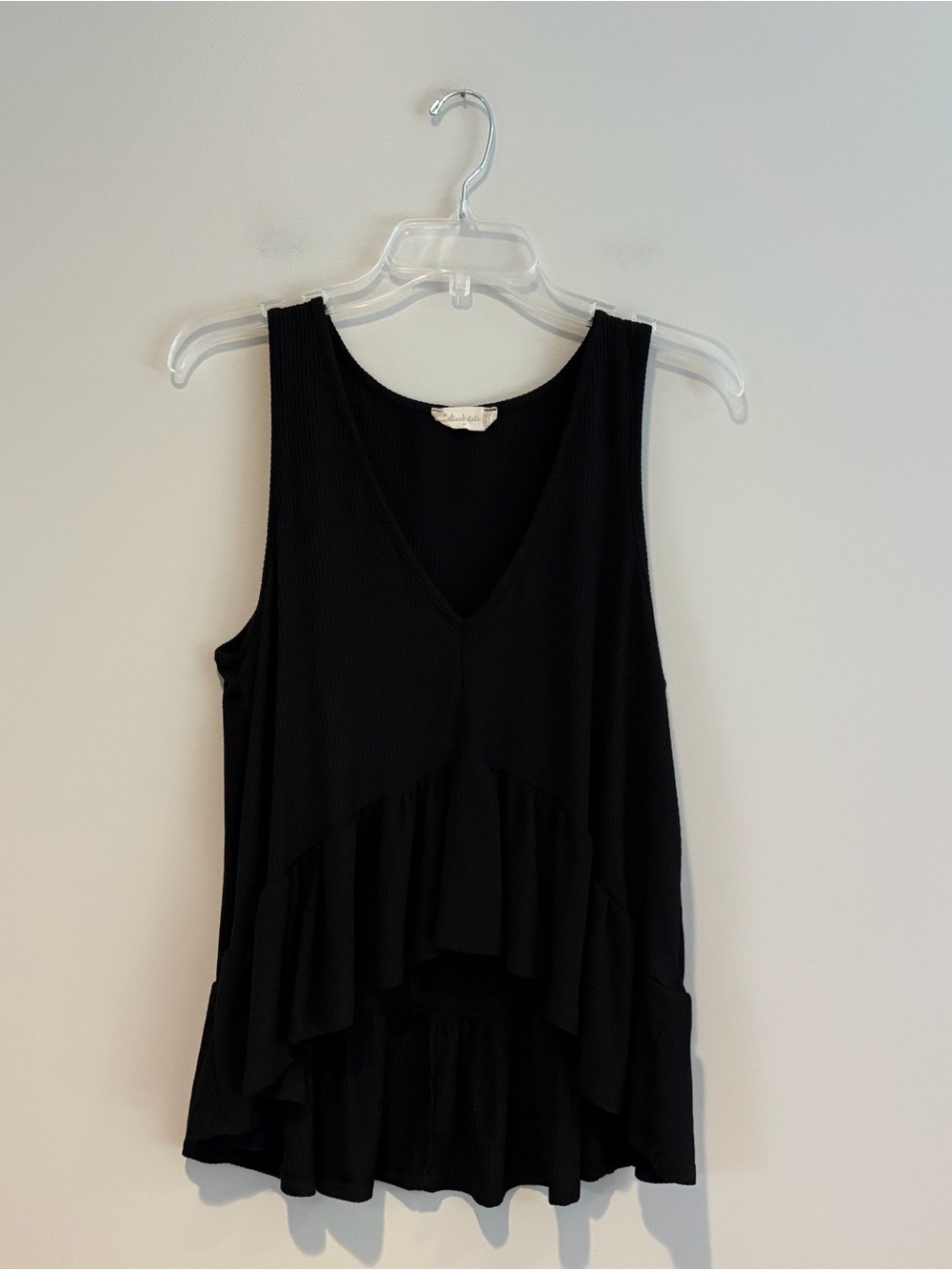 Altar'd State Black Ribbed V-Neck High-Low Ruffle Tank Top Size M